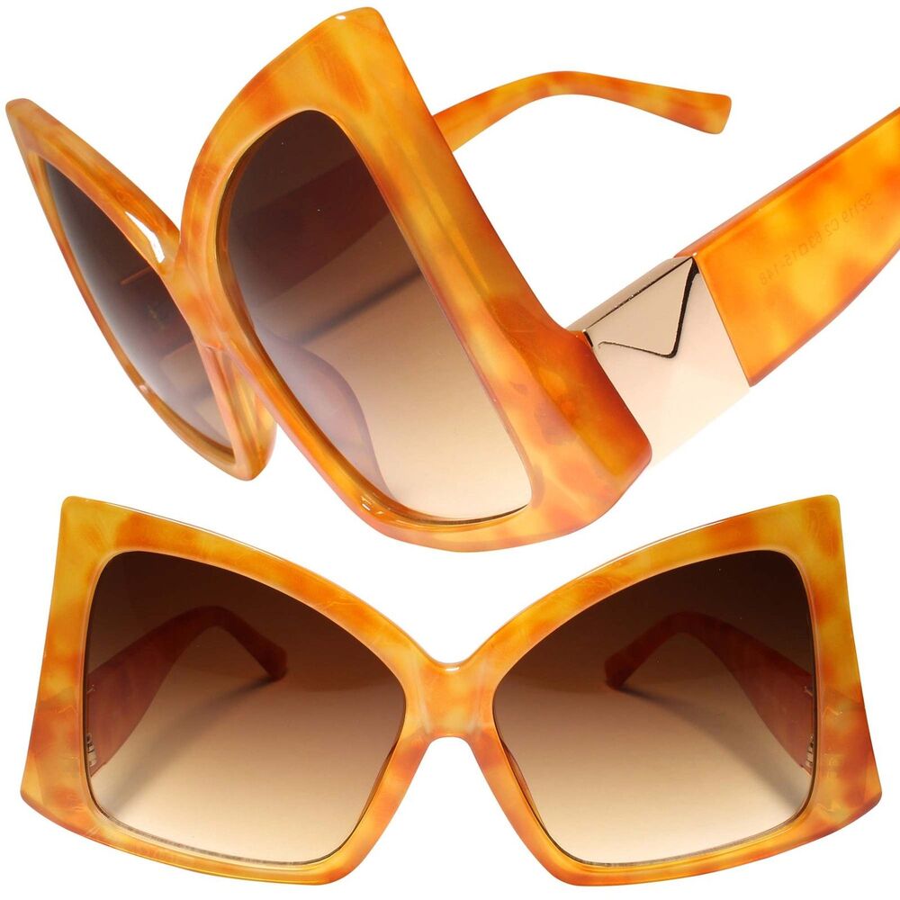 Women Oversize Square High Pointed Down Temple Fashion Brown Sunglasses